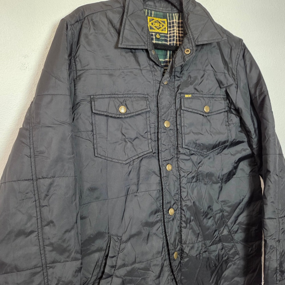 Obey Quilted Workwear Jacket Plaid Lined Snap Front XL - Picture 4 of 7